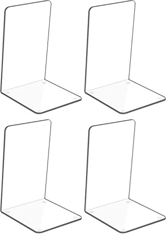 Lot de 4 Pièces Serre-Livres en Acrylique Transparent avec Autocollants antidérapants pour Chambre à Coucher, bibliothèque, Bureau, école et Bureau(2 Paires)