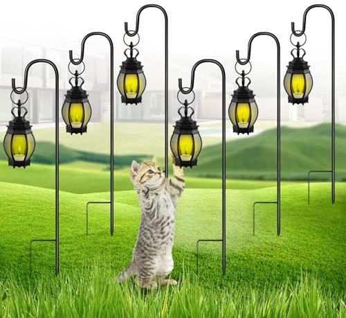 SEGNAYEN Lot de 6 crochets de berger pour lanternes de jardin, 81 cm, crochet de berger réglable avec base en métal, crochets de jardin pour suspendre des lumières de Noël, paniers de plantes, noir