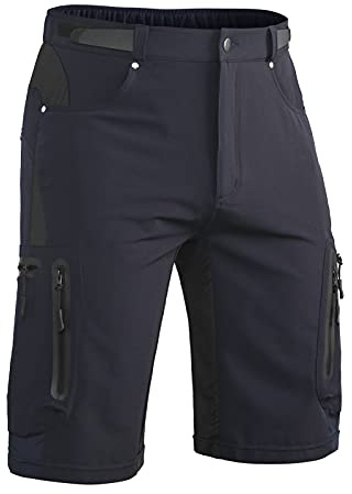 Hiauspor Korta mountainbike-byxor för herr MTB-cykelshorts lätta snabbtorkande cykelshorts med fickor cykelshorts vandring utomhus cykel, svart, 4XL