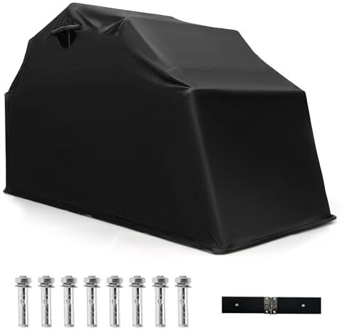 COSTWAY Large Motorcycle Tent, 342 x 137 x 193cm 600D Oxford Waterproof Motorbike Cover Shelter with Roll-up Mesh Windows & 8 Expansion Bolts, Folding Motorcycle Storage Shed