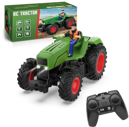 Uarzt Remote Control Tractor Toys for Kids 3-5, RC Tractor Toy with Farmer & Light,1:24 Scale, Rechargeable Farm Toy Tractor for Toddler Toy Set Birthday Gifts for 3 4 5 Year Old Kids Boys Girls