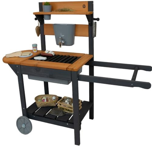 Meppi Cuisine boueuse mobile anthracite/teck en bois – Cuisine extérieure/barbecue