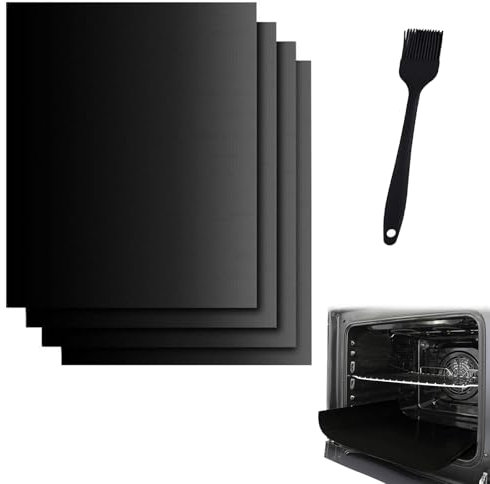 Tapis de Cuisson Barbecue, 4 Pièces Tapis BBQ Reutilisable, Anti-Adhérent Plaque Feuille de Cuisson Réutilisable, Nettoyable, Peut être coupé, pour Barbecue à Gaz, Charbon, Electrique (40 x 33cm)