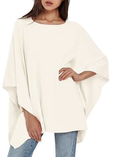 PULI Pull femme élégant en viscose tricoté avec poncho, blanc ivoire, Taille Unique
