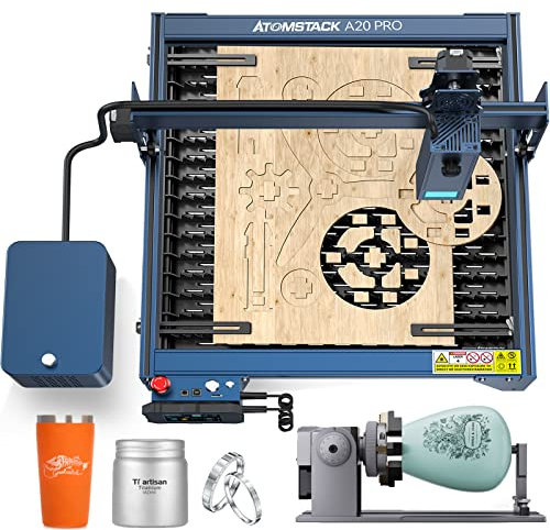 ATOMSTACK X20 PRO 120 W lasergravyrmaskin, laserskärare 20 W med F3 matrixplatta R1 4 i 1 roterande rulle