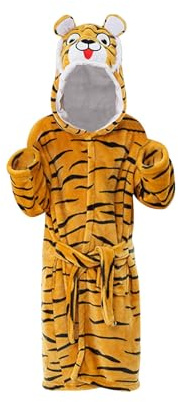 SRTUMEY Albornoz personalizable para niños y niñas, diseño de tigre 3D, bata de baño de forro polar muy suave, bata para cambiar toalla, bonita ropa de noche para 3 a 14 años, a, 6-8 años