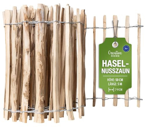 Creative Home Clôture en Bois de Noisetier de 50 cm de haut et 5 m de long | Cloture en Rouleau | Espacement des Lattes 7-9 cm | Clôture de Jardin | Bordure de Pelouse, Bordure de Parterre de Fleurs