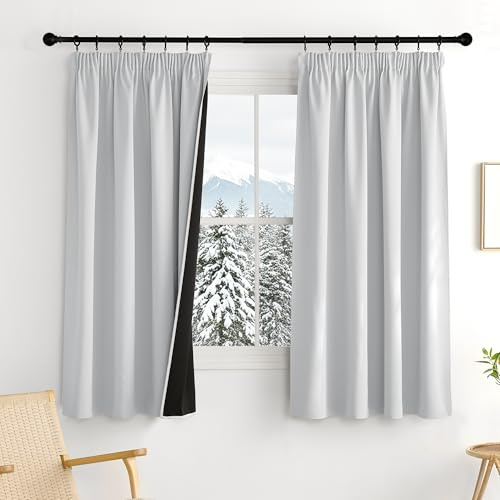 PONY DANCE Cortinas Cocina Opacas para Ventanas, Curtains Blackout Termicas con Ganchos para Riel de Gabinete/Comedor/Dormitorio 2 Piezas,140x160cm,Blanco Gris