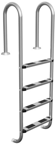 FIVMEN Escalera de piscina de acero inoxidable, 4 peldaños, 157 cm de alto, escalera de piscina con almohadilla antideslizante y pasamanos curvos, escalera de entrada, escalera de piscina empotrable