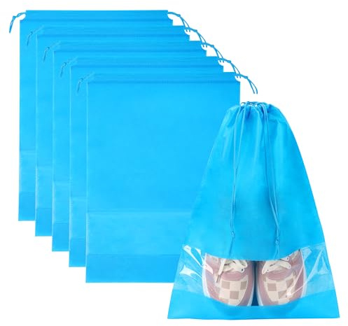 5 Pack Shoe Bags for Travel, Large Travel Shoe Bags for Packing with Clear Window, Non-Woven Dustproof Drawstring Travel Shoe Storage Bag Travel Essentials for Men & Women (5 Pack, Sky Blue)