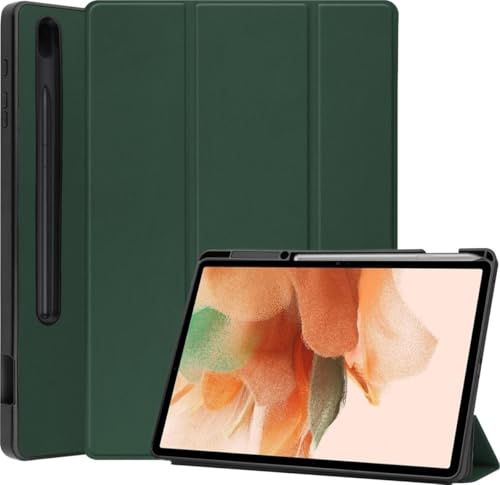 BTH - Tablet Hülle für Samsung Galaxy Tab S7 FE - Trifold Cover Stoßfest - mit Stifthalter Dunkelgrün