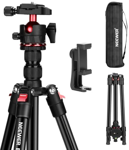 NEEWER Basics Travel Tripod for Camera, 72 Compact Lightweight Portable DSLR Stand, Ball Head, Arca Type QR Plate, Cell Phone Holder Compatible with iPhone Video Recording, Max Load 13.2 lbs, TP14