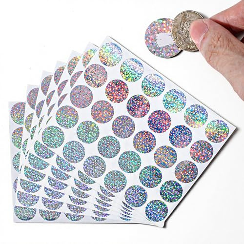 Elegaperma 210Pcs Scratch Stickers, Holographic Shiny Scratch Off Stickers 1 Inch for Cards Round Self-Adhesive, Gold Scratch Off Stickers for Lottery Tickets DIY Party Game Gift Raffle Card Reward