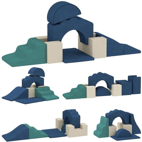 AIYAPLAY Juego 7 Bloques Espuma Niños Montessori Base Antideslizante Azul | Bloques de Psicomotricidad Infantil, Set de Escalada Suave Interior para Escalar y Gatear, 6 Meses-3 Años