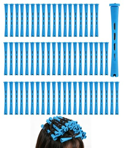 60 Piezas 0.35 Pulgadas, Rulos para el Pelo Pequeños, Kit de Rizadores de Pelo Sin Calor, Rulos Flexibles para Rizar Pelo Largo y Corto, Herramienta de Estilo, Rollos para Cabello, 8.2cm, Azul