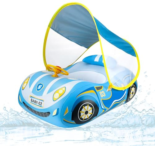 XIMEI Flotador Bebé con Parasol, Baby Float Hinchable para Bebés, Anillo de Natación para Bebé, Flotador Piscina Protección UV, Juguetes Bebe de Piscina 1 a 4 Años (A)