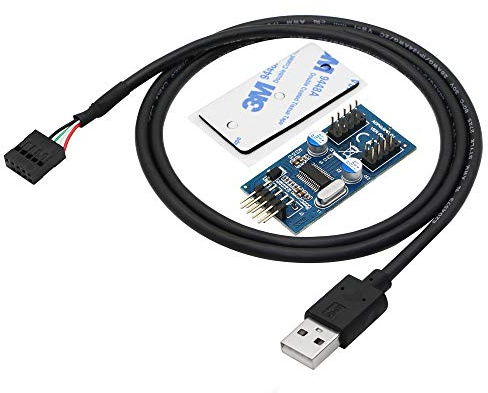 CERRXIAN Placa base USB 2.0 A a cabezal de 9 pines, adaptador divisor de concentrador de extensión de 1 a 2, multiplicador de puerto adaptador de conector de 9 pines