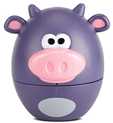 Kitchen Timer, Cute Animal Shapes Mechanical Timer 55 Minutes Cooking Supplies Cartoon Kitchen Timer for Kids, No Battery Needed, Purple Cattle