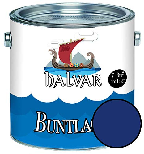 Halvar Barniz de color para madera y metal brillante azul RAL 5000-5024 para madera interior y exterior resistente a la intemperie y protección de larga duración perfecta (1 L RAL 5010 azul genciano)
