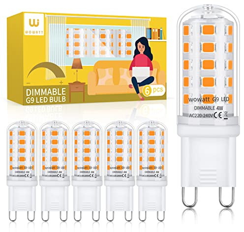 wowatt G9 LED Bulbs Dimmable Warm White 3000K, 4W 400LM, 6 Pack | LED G9 Bulbs Equivalent to 40W Halogen Bulb, AC 220-240V, CRI＞83, No Flicker, Energy Saving G 9 Bulb Capsule Light Bulbs