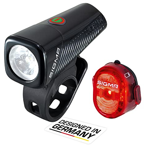 SIGMA Buster 150 FL ou kit d'éclairage SIGMA Buster 150 FL et Nugget II Flash | Lampe de vélo à LED de 150 lumens | Lampe Frontale à Piles avec 5 Modes d'éclairage | Fonction Quick-Release