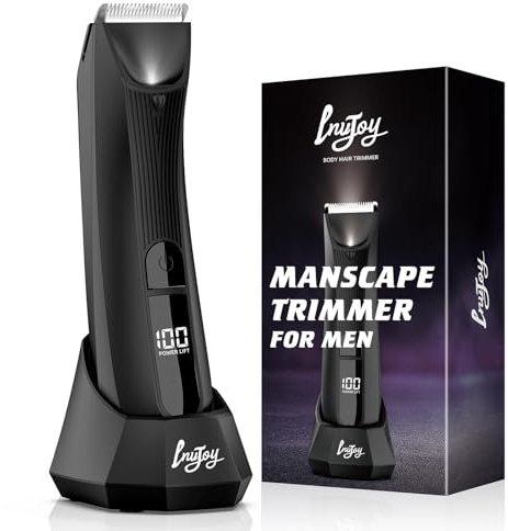 INVJOY Manscape Body & Pubic Hair Trimmer for Men w/Light - No Nick, No Cut, Balls Trimmer - No Razor Burn Groin, Body Groomer Shaver, IPX7 Waterproof Electric Razor w/Recharge Dock, Gift for Men Dad