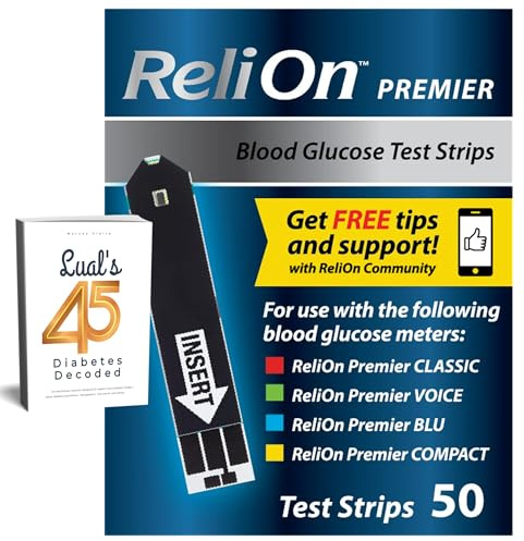 Premier Blood Glucose Test Strips 50 ct, Compatible with Premier Meters, Diabetic Test Strips | Premier Test Strips 50 Count, Bonus Diabetes Guide Included (50)