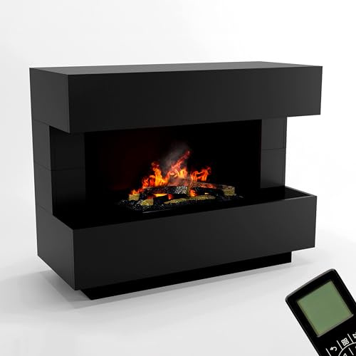GLOW FIRE Wasserdampf Kamin Kant (Standkamin) - Elektrokamin mit realistischen LED 3D-Flammen, Knistereffekt & Fernbedienung, 120x93x50 cm - Opti-Myst 600 Elektro Kamin mit Holz-Deko, Schwarz
