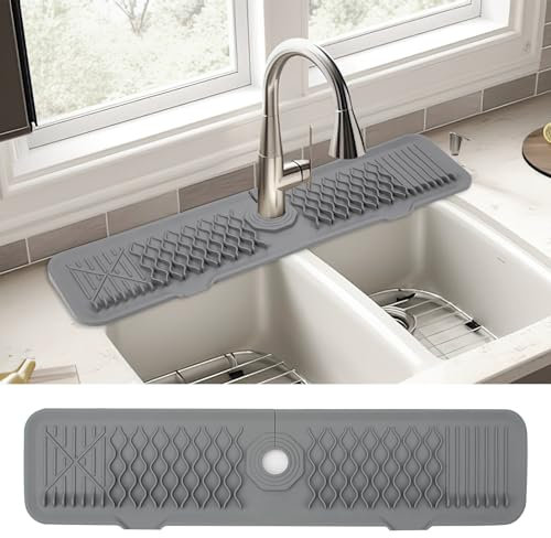 Silicone Sink Faucet Mat, 24x5.7 Inch Kitchen Sink Splash Guard, Faucet Handle Drip Catcher Tray, Silicone Sink Mat for Kitchen Bathroom Counter