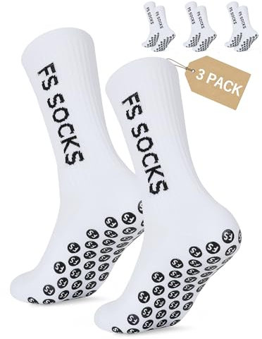 FS SOCKS Grip Socken Fussball 3 Paar Fussball Socken für Herren Damen und Kinder, Größe 35-39 39-46, Rutschfeste Fussballsocken Männer für Football Basketball Wandern Laufe
