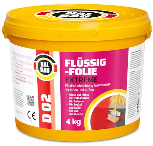 Flytande folie 4 kg, flytande gummi för inomhus- och utomhusbruk, fiberförstärkt högelastisk tätning, vattenbarriär under kakel, balkong, dusch halvkonstruktion D02