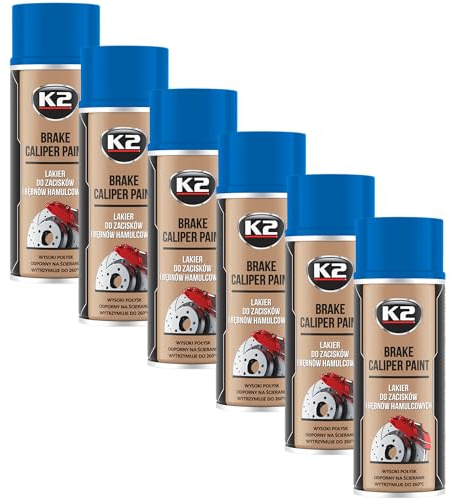 K2 Pintura para Pinzas de Freno Anticalórica Pack de 6 Color Azul Alta Resistencia a Temperaturas hasta +260°C 400 ML