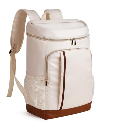 Cooler Backpack Insulated Waterproof 35 Cans, Soft Side Beach Cooler Bag with Two Compartments,Portable Lightweight Back Pack Ice Chest for Travel,Camping(White)