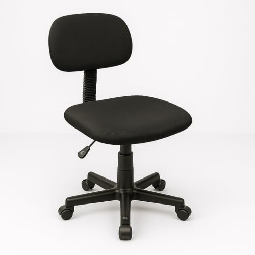 T-LOVENDO.ES Silla de Oficina sin Reposabrazos con Soporte Lumbar, Ergonómica, Giratoria Ajustable para Escritorio Estudio Oficina, Tela Negra