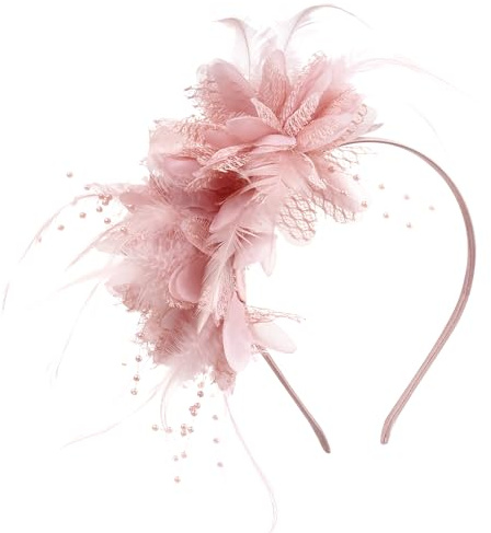 Pistha Womens Fascinators Hats Tea Party Hats for Women, Feather Pearl Veil Headband for Wedding Cocktail Dresses Accessories
