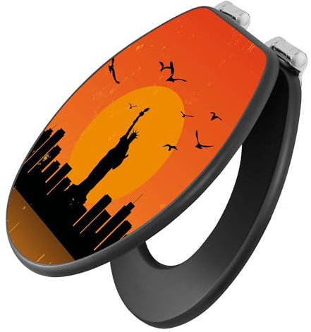 banjado Toilettendeckel anthrazit mit Absenkautomatik - WC Sitz mit Absenkautomatik anthrazit - Klodeckel grau - Toilettensitz dunkel - edle Klobrille - City Poster New York