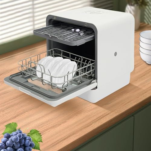 Xigner 6L Tischgeschirrspüler Mini Geschirrspüler 1100W, kleine Spülmaschine 72°C Hochtemperatur-Hygiene, 4 Programme, Tischspülmaschine für Wohnungen Camping Wohnmobile Weiß