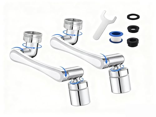 Paquete de 2 extensores de grifo de brazo robótico de 1440° | Juego de aireador universal de grifo giratorio para cocina y baño | Cabezales rociadores a prueba de salpicaduras de modo dual