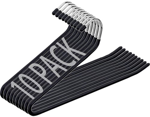 Open Ended Pants Hangers 10 Pack, Non Slip Metal Trouser Hangers (Black) | Space saving heavy duty organizer for hanging jeans, slacks, trousers & scarves.