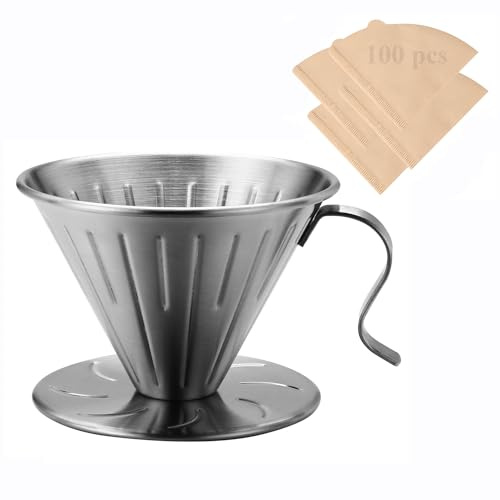 Lalord Häll över kaffebryggare, 304 rostfritt stål med 100 st pappersfilter (kaffedroppare)
