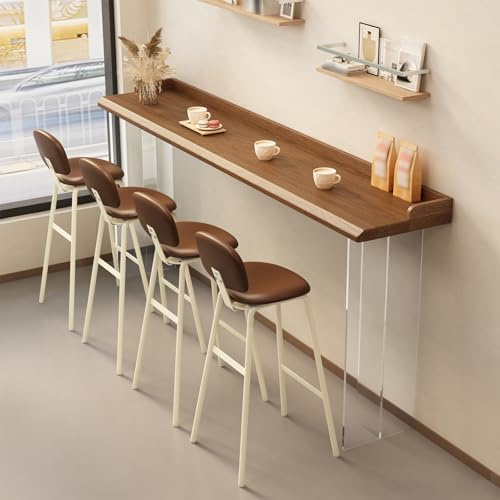 Hög Bartabell, Furubordplatta, Industriell Pubtabell för Matsal, Akrylben, Lätt att Montera, Lämpligt för Ingång och Vardagsrum, Utan Hocker(Brown,180x40x105cm/71x16x41in)