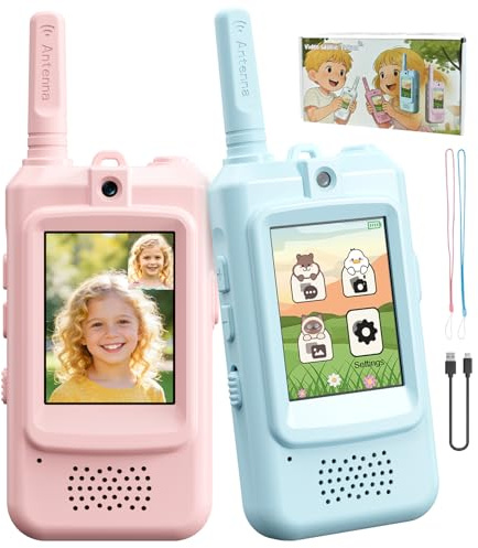 Tosaju Talkie Walkie vidéo pour Enfants (Lot de 2) Talkies Walkies Rechargeables avec écran Appareil Photo et changeur de Voix Cadeaux de Noël et d'anniversaire Jouets pour Enfants