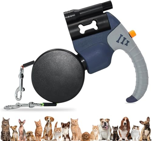 Dubbelt infällbart hundkoppel 3 m för 2 hundar, rullkoppel med LED-ljus, 360° roterbart, automatiskt dubbelhundkoppel med reflekterande, för små och medelstora hundar, träning och promenader