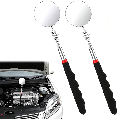 KIMHOME Paquete de 2 espejos de inspección telescópicos, con cabezal flexible, de acero inoxidable, con gran alcance – Herramientas para automóviles para mecánicos, técnicos y artesanos