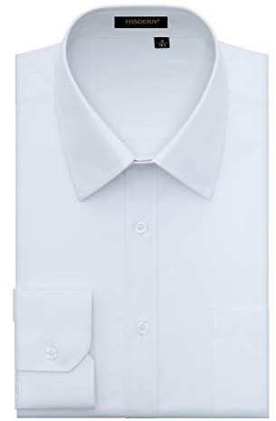 HISDERN Men's White Dress Shirt Long Sleeve Regular Fit Casual Shirt Wedding Button Down Formal Business White XXL