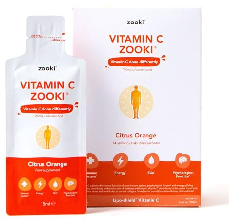 Zooki Liposomal Vitamin C 1000mg Liquid – 4X Higher Absorption – Great Taste, Sugar Free, Vegan – Alternative to High Strength Vitamin C Tablets – Immune System – Energy (Citrus Orange, 14 Servings)