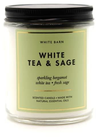 Bath & Body Works, White Barn 1-Wick Candle w/Essential Oils - 7 oz - New Core Scents! (White Tea & Sage)