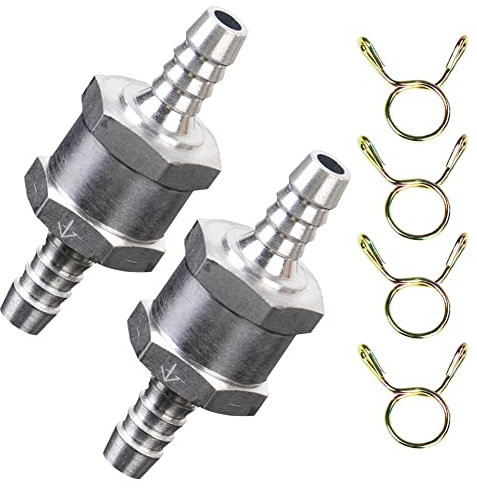 Kraftstoff Rückschlagventil, 6 mm Aluminium Ventil Rückschlagventil, Rückschla Rücklaufsicherung Benzin, mit 8 mm Federklammer, für Auto Vergaser Niederdrucksystem, 2 Stück Tokaneit Silber