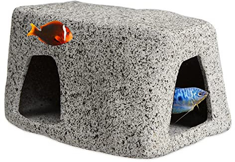 ANMOO Grotte pour aquarium - Pierres naturelles en céramique - Accessoires pour Pleco/poissons/crevettes (80 x 55 x 45 mm)