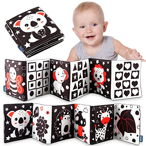 Libros Blandos para Bebés, libro blanco y negro bebe tela, Libros de Tela en Blanco y Negro, Animales Activity Libros Blandos,Libro de Tela Blandos para Bebés Recien Nacido Niños (D)